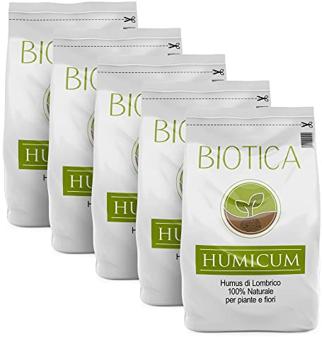 Humus di Lombrico HUMICUM - 5 Sacchi da 50 Litri - (100 Kg) - Fertilizzante 100% Naturale