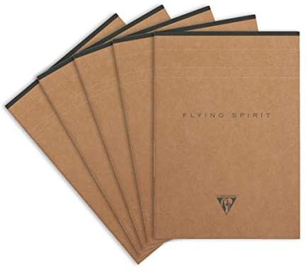 Clairefontaine 103636C - Packung mit 5 Blöcke Flying Spirit, kopfseitig geleimt, DIN A5 70 Blatt abtrennbar, liniert, Braun Motiven sortiert, 1 Pack