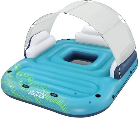 Bestway Hydro Force Badeinsel für 5 Personen 280x257x81 cm – XXL Sonnenlounge aufblasbar mit Sonnendach & Getränkehalter, Schwimminsel für Pool & See, belastbar bis 500 kg