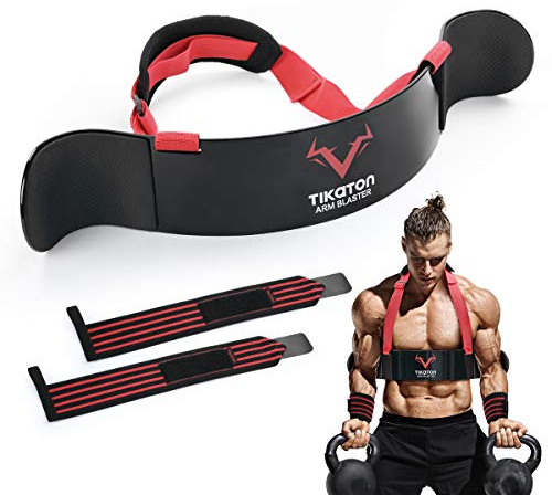 Tikaton Arm-Blaster mit Handgelenkbandagen für Bizeps und Trizeps, verstellbarer Bizeps-Isolator, Arm-Curl-Blaster für große Arme, Bodybuilding und Gewichtheben, dickes Aluminium Bizeps-Trainingsgerät
