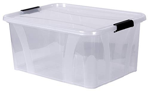 Aufbewahrungsbox + Deckel L 51 x B 38,5 x H 23 cm - 32 Liter transparent stapelbar | Transportbox transparent | Lebensmittelbox lebensmittelgeeignet | Kunststoffbox Lagerbox stapelbar