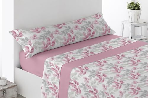 ENERGY COLORS TEXTIL-HOGAR Juego de Sabanas Verano Estampada con 3 Piezas, Bajera Ajustable, Encimera y Funda Almohada (Landar Rosa, 135)