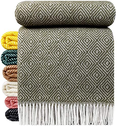 STTS International Coperta in lana vergine, 100% lana vergine, 140 x 200 cm, coperta in lana vergine, disponibile in diversi colori (verde oliva (D-V)