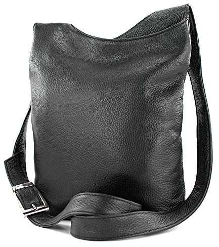 modamoda de T221 Damen Leder Umhängetasche Schultertasche Medium handmade in Italy, Farbe:Schwarz