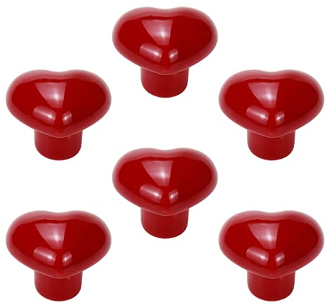 HEVSTIL Herzförmige Keramik-Schrankknöpfe, Kinderzimmer, Tatami-Griff, Kleiderschrank, Griff, Schublade für Schubladen, Schrank, Kommode, Schrank, 6 Stück (rot)