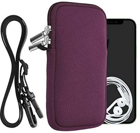 kwmobile Handytasche für Smartphones XXL - 7 - Neopren Handy Hülle Brombeere mit Kordel - Handy Tasche mit Handykette 17,7 x 8,5 cm Innenmaße