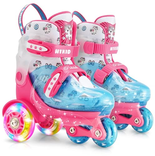 HYKID Kids Unicorn Roller Skates for Girls Boys, Adjustable Sizing for Ages 5-8, Light Up Wheels and Safe Design, Beginners Skates by Roller Derby (Unicorn Rose Pink, S-Small)