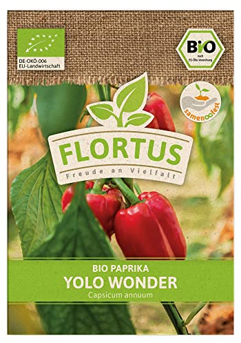 FLORTUS BIO Paprika Yolo Wonder | Gemüsesamen | Paprikasamen | Samen zur Anzucht für Garten, Balkon, Küche & Fensterbank