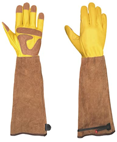 Baymate Dornensichere und Stichfeste Gartenhandschuhe aus Leder, Verstellbare Rosenhandschuhe für Damen/Herren, Lange Arbeitshandschuhe mit Verstärkten Handflächen,XL
