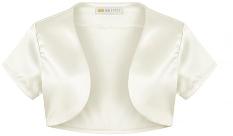 Bolerose Ragazze Raso Maniche Corte Bolero Bambini Bambini Coprispalla (Avorio, 3-4 Anni)