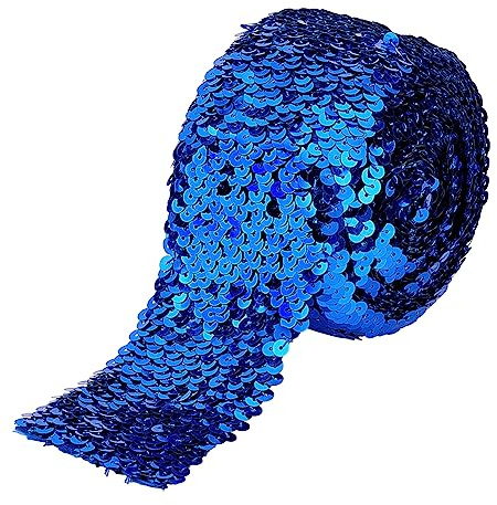 FINGERINSPIRE 5 m Blauer Paillettenbesatz 72 mm Breit Elastisches Paillettenband 8 Reihen Paillette Rolle Glitzerndes Stretchband Flacher Paillettenstreifen Flitter Spitze Nähen Bastelbedarf Ornament