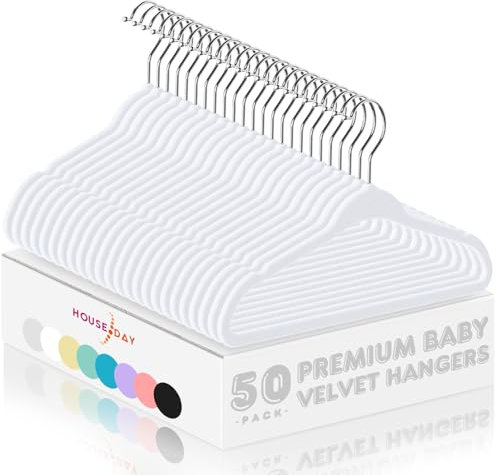 House Day Samt-Baby-Kleiderbügel, 27,9 cm, Weiß, Premium-Kinder-Kleiderbügel für Kinder, Säuglings- und Kleinkindkleidung, langlebig, rutschfest, Kleiner Baby-Filzbügel für Schrank, ideal für den