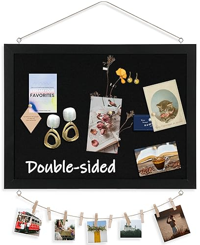 DOLLAR BOSS Pinnwand Kork mit Leinen Schwarz 30×40CM Korkwand Pinnwand Klein, Pinwand Schwarz Rahmen Doppelseitige Korktafel Für Zuhause, Küche, Büro, Dekoratives Aufhängen mit 10 Reißzwecken