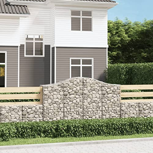 GuyAna Gabionen mit Hochbogen 3 STK. 200x50x120/140cm Verzinktes Eisen Zaun Gabionen WasserzapfsäUle Garten Pflanzsteine Beton Garten Stapelbar Gabionenzaun Gabionen