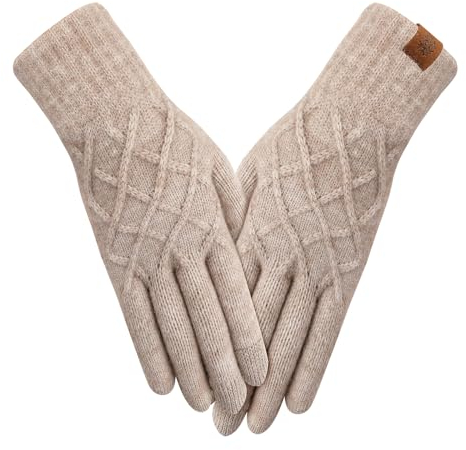 AYPOW Winter Thermal Knit Gloves for Women, Touch Screen Fashion Slouchy Gloves with Fleece lined, Warm Stretchy Gloves, Daily Outdoor Activities Running Hiking Driving Working Gloves, Women Gift