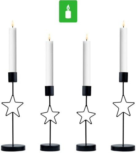 4er Set Retro Kerzenständer Toria modern aus Metall in Schwarz 21 cm