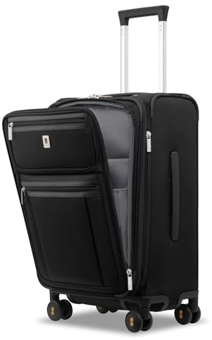 LEVEL8 Suitcase 20 with Laptop Compartment, Cabin Size Softside Carry on Luggage Expandable Small Travel Rolling Trolley Lightweight with Spinner Wheels, Black | Airline Approved,20 Inch,Spinner Wheels,Front Pocket,Top Opening