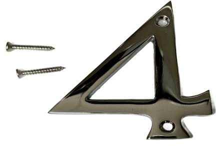 Polished Chrome 3-Inch House Door Number 4 - Elegant Screw-On Address Numeral for Front Building Porch Gate - Suitable for All Door Types