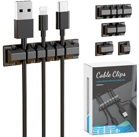 Vacallity 5 Pack Black Cable Holder Clips Silicone Self-Adhesive Cord Organizer Adhesive Wire Management for Home Office Charger