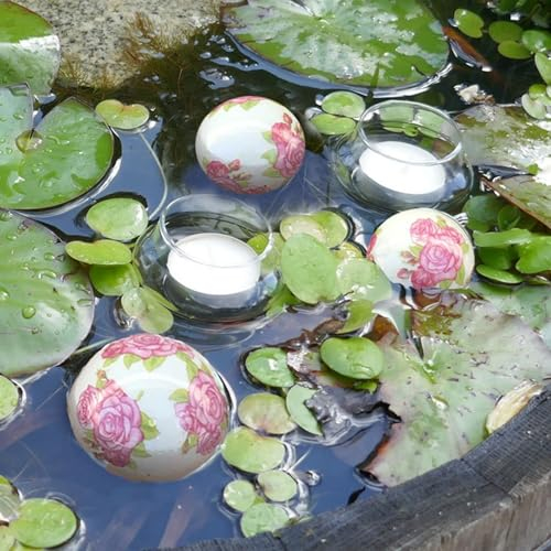 Storm's Gartenzaubereien Palline decorative – Palline galleggianti in ceramica, set da 3 pezzi con motivo a rose in rosa, 2 misure con 2 bicchieri galleggianti come decorazione per laghetti