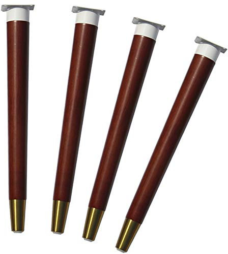 4Pcs Wooden Furniture Legs,Brass Base,Sofa Legs,Rubber Wood Table Legs,Coffee Table Leg,Cone Replacement Nightstand Feet,for Kitchen Cabinet,with Mounting Plate and Screws