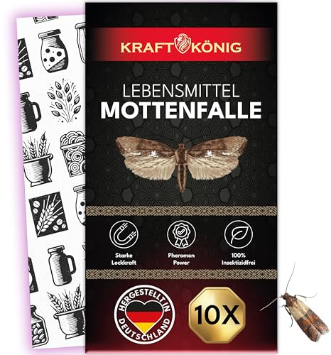 KRAFTKÖNIG Premium Mottenfalle Lebensmittel - 10x Lebensmittelmotten Falle mit Langzeitwirkung - Pheromonfalle mit starker Lockwirkung - Hockwirlsam - Made in Germany