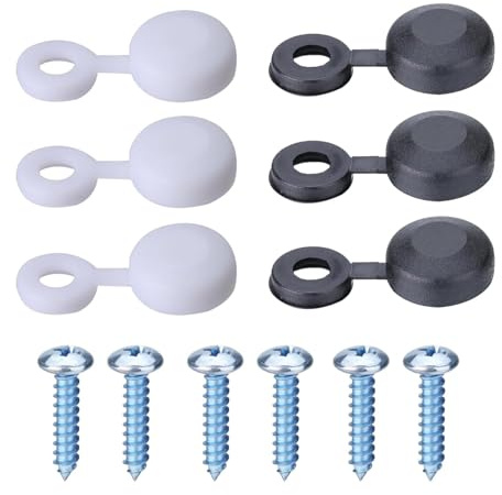 Kit di fissaggio per targa auto, confezione da 6 tappi e viti (nero + bianco)