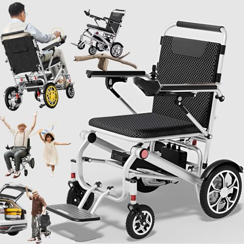 Fauteuil roulant électrique pliable, léger et pliable, fauteuil roulant motorisé tout terrain avec moteurs puissants sans balais de 400 W, capacité de 150 kg, portée 20 A/23 km
