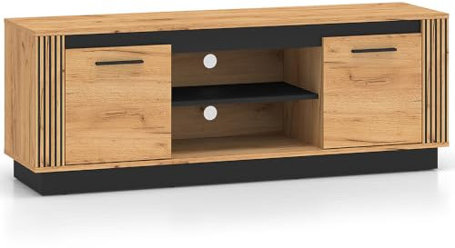 Lomadox Lowboard 150 cm breit Fernsehschrank TV-Board Wohnzimmerschrank TV Board Schrank Medienschrank modern in Eiche mit schwarz