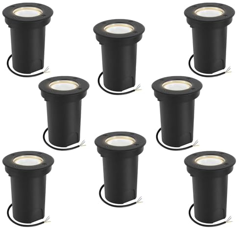 Vigevee 8er set Bodeneinbauleuchte für GU10, Bodeneinbaustrahler Aussen Led Runde, IP67-Wasserdicht Bodenstrahler, Drehbarer Bodenleuchten mit Lichtquelle, Neutralweiß 4000K, Schwarz
