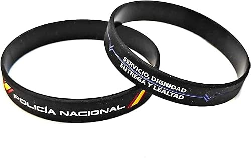 Genérico Pulsera Goma de Silicona Gruesa con diseño de Policía Nacional, Servicio, Dignidad, Entrega y Lealtad - 2 Unidades