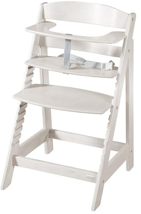 roba Babyhochstuhl Sit Up Flex - Mitwachsender Hochstuhl aus Holz - Verstellbarer Kinderhochstuhl mit Schrittgurt - ab 6 Monaten bis 70 kg - Stone washed