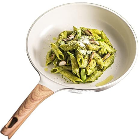 Prettiee Pentola per friggere in Ceramica Bianca, Padella per Cucinare bistecche, Padella per prosciutto, pentola per la Colazione, Wok