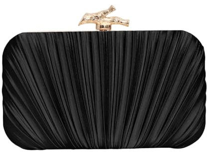 XINGSHUNFU Damen Clutch Geldbörse Abendtasche Crossbody Schulter Plissee Clutch Tasche für Hochzeit, Party, Abschlussball mit abnehmbarer Kette (Schwarz)