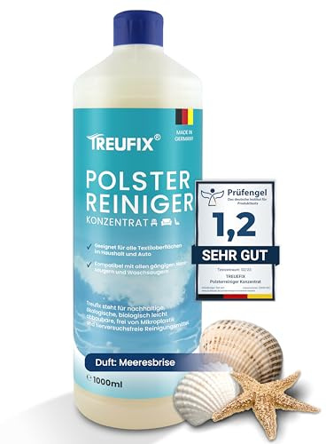 Treufix Polsterreiniger & Teppichreiniger Konzentrat - Meeresbrise | für Sofa, Couch, Matratzen & Sessel - Effektives Polster Reinigungsmittel 1L - Geeignet für alle Waschsauger, Nasssauger