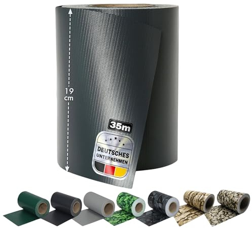 KARAT Sichtschutzstreifen PVC | Sichtschutzfolie Gartenzaun oder Balkon | inkl. 20 Befestigungsclips | für Einzel- und Doppelstabmatten geeignet | 19 cm x 35 m | Anthrazit