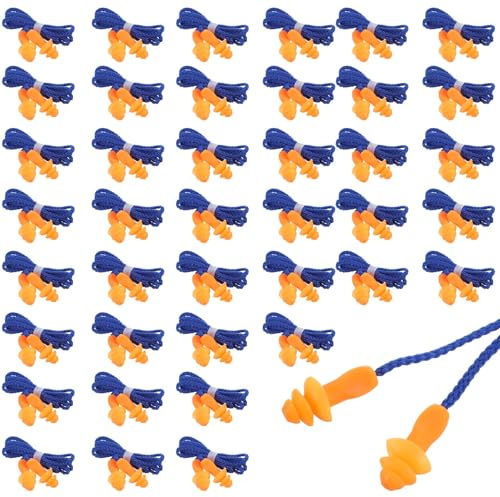 Nogeqi 40 pares de tapones para los oídos con cuerda, tapones de silicona para dormir, tapones de protección auditiva con banda reutilizables, para dormir, para trabajar, nadar y viajar (reducción de