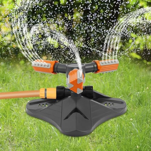 Garden Sprinkler 3 Arms Automatic Lawn Sprinkler with Quick Connectors 360 Degree Rotating Grass Irrigator for Plants Veggies Flower Trees Watering