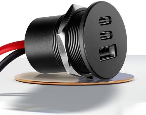 acegoo Prise USB C 12V Aluminium Voiture Chargeur Encastrable, Double PD3.0 et QC3.0, Charge Rapide Multiport pour Camping-Car Bateau Marine Camion Caravane, 1 Pièce