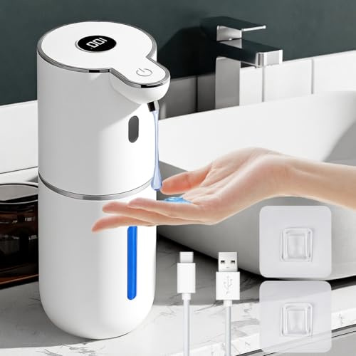 Vicloon Automatisk tvåldispenser, 380 ml väggmonterad tvåldispenser med infraröd sensor, USB uppladdningsbar, IPX5 vattentät, för badrum, kök, skolor, hotell, vätsketyp