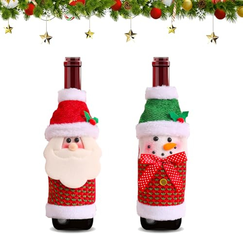Weihnachten Weinflasche Abdeckung,Flaschenverpackung Weinflaschen Flaschen Deko,Verpackung Rotwein Flaschendeckel Kleidung Home Dinner Party für Familien-Weihnachtstisch-Weinflaschendekoration