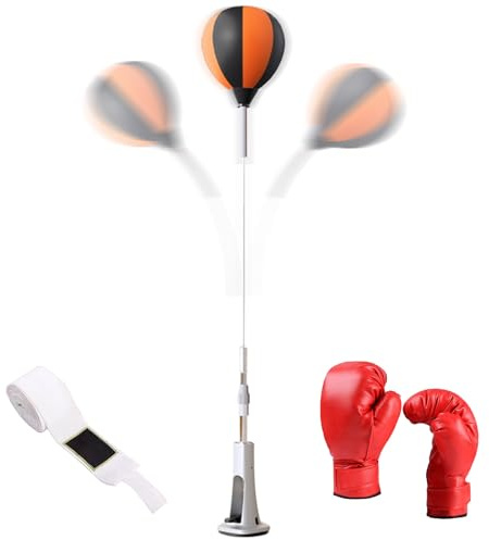 Punchingball mit Ständer | Freistehender Boxball mit Boxhandschuhen | Höhenverstellbarer Boxsack mit stoßdämpfendem Design, Verbesserung der Hand-Augen-Koordination, für Kinder & Jugendliche