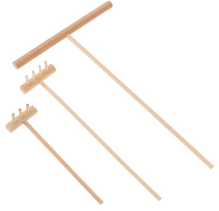 GALPADA Lot de 3 Mini Râteaux de Jardin Zen en Bois, Accessoires Micro-paysages, Petite Taille Légère, Décoration Bureau et Bac à Sable, Outils de Jardinage Micropaysages pour Micro-décoration