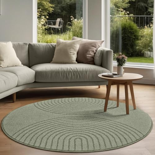 the carpet Elisa moderner Wohnzimmer Teppich, geometrisches Design, hohe Flordichte und angenehm weich, Grün, 120 cm Rund
