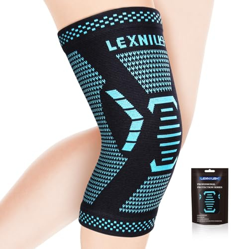 Kniebandage für Männer Damen, Kompression Bandage Knie für Arthritis, Meniskusriss, ACL, Arthrose, Beste Kniestütze für Sport, Laufen, Wandern, Fussball, Knieorthese Rechts/Links Schwarz Blau L