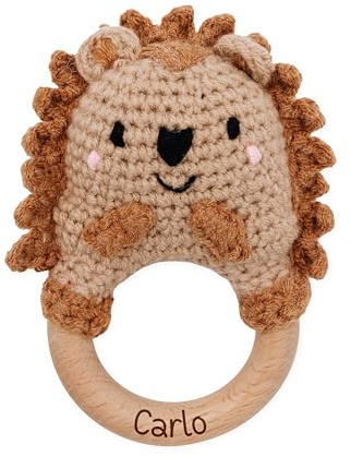 Bärenfreunde Personalisierter Beißring Baby - Niedlicher Greifling für Baby's, Greifring, Babyrassel mit Name als Baby Geschenk für Mädchen und Jungen (Igel, mit Name)