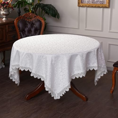 ARTABLE Tischdecke Weiß Abwaschbar Elegante Garten Stoff Rechteckig Tischtuch Jacquard Spitze Klassische Tischwäsche Ornamente für Esszimmer (Weiß, 85 x 85 cm)