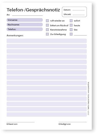 TypeStoff 4 Telefonnotizblöcke, Gesprächsnotizblöcke, Blöcke, DIN A6, 50 Blatt je Block- BD-01574