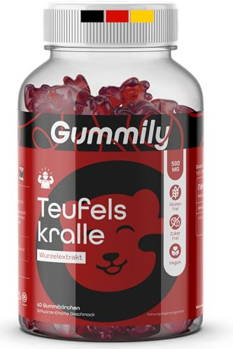 Gummily® Teufelskralle Extrakt Gummibärchen – Hochdosiert (500mg mit 20% Harpagosiden) – Zuckerfrei & Vegan – Schwarze Kirsche Geschmack – Alternative zu Teufelskralle Kapseln, Tabletten & Salbe