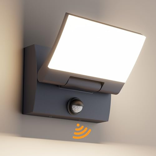 K-Bright 30W Außenwandleuchte mit Bewegungsmelder Anthrazit, 4000K | 150° Schwenkbar Panel, IP65 wasserdicht, Aluminium+PC, 2000LM LED Wandleuchte Innen/Außen für Eingang Terrasse Garten